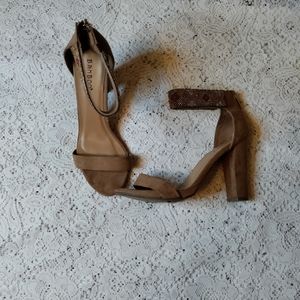 Bamboo Suede Two Strap Heels Size 9